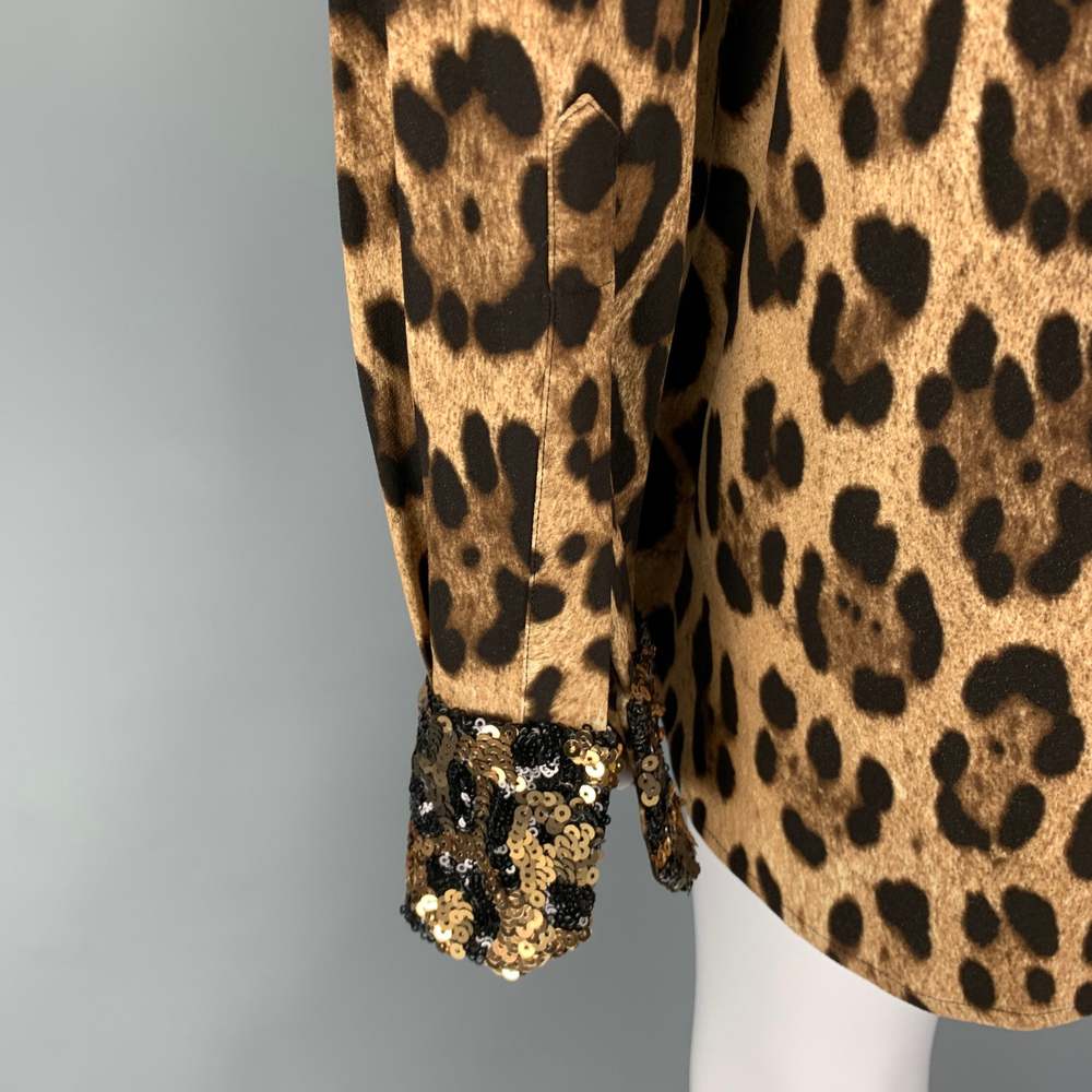 DOLCE & GABBANA Tan Brown Viscose Blend Animal Print Hidden Placket Shirt - Picture 5 of 7